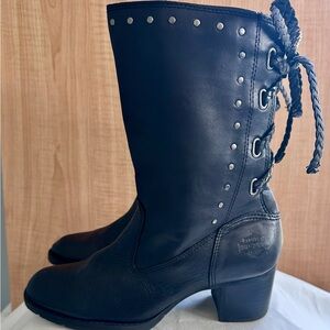Harley-Davidson Women's Black Moto Studded Lace Leather Boots Sz 7.5